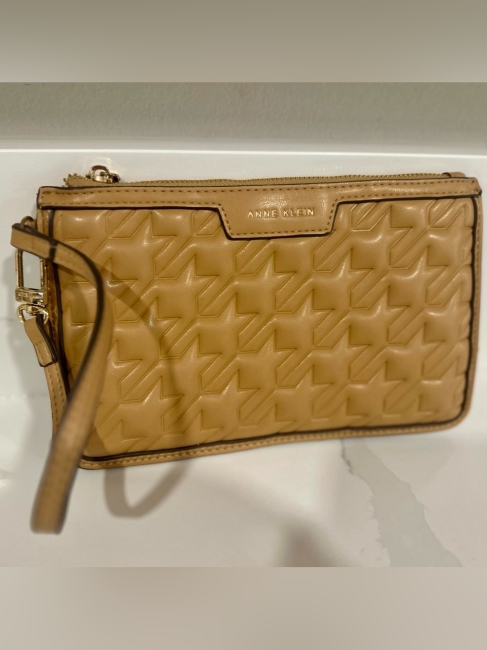 Anne Klein Camel Quilted Wristlet Bag